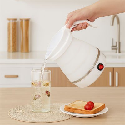 bouilloire blanche toast tomate verre eau comptoir