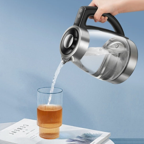 bouilloire electrique main verre eau livre fond bleu