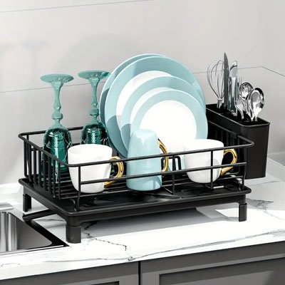 egouttoir vaisselle noir comptoir blanc evier