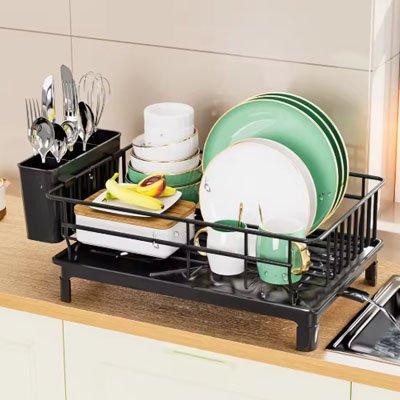 egouttoir vaisselle noir comptoir bois evier cuisine