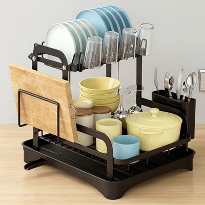 egouttoir vaisselle noir comptoir bois