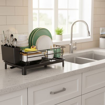 egouttoir vaisselle noir comptoir gris evier