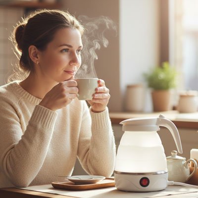 bouilloire femme tasse assiettes femme table cuisine