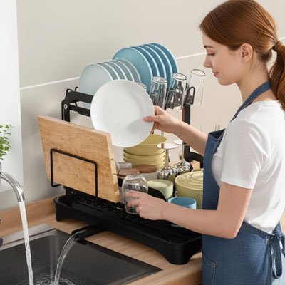 egouttoir vaisselle noir femme evier