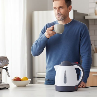 mini bouilloire blanc gris comptoir blanc homme cafe cuisine