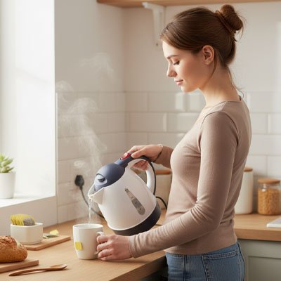 mini bouilloire blanc gris tasse eau femme cuisine